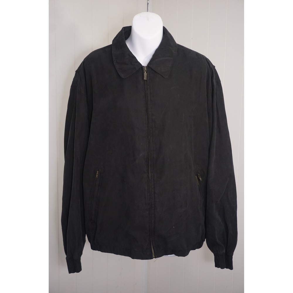 Weatherproof Large Black Microfiber Full Zip Harrington Jacket